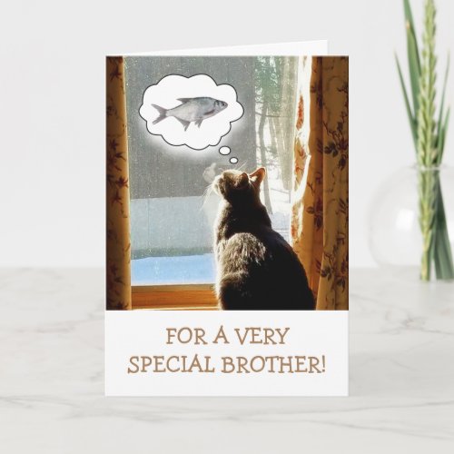 Funny Brother Cat And Fish Birthday Card