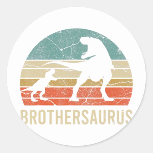 Funny Brother Dinosaur 2 Two kids Big Little Broth Classic Round Sticker