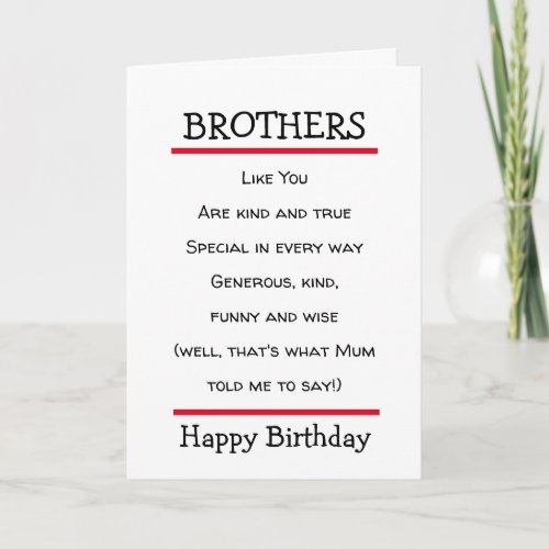 Funny Brothers Cheeky Poem Birthday Card