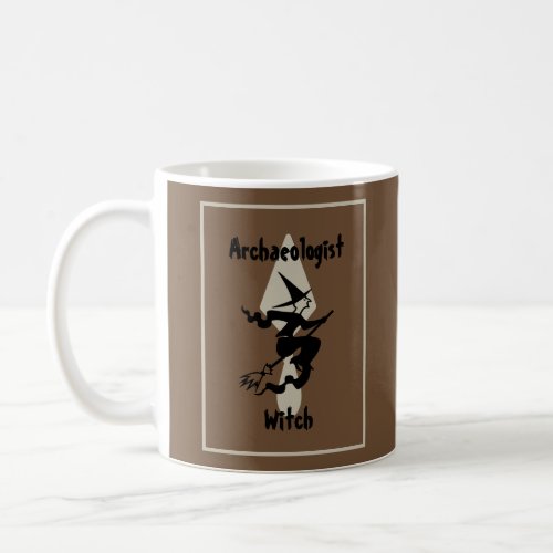 Funny Brown Archaeologist Witch on a Broom Coffee Mug