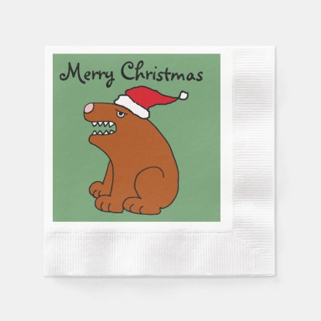 Funny Brown Bear Christmas Art Napkins