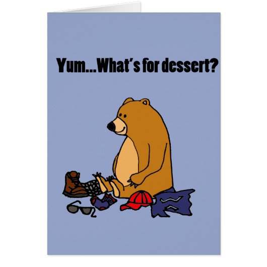Funny Brown Bear Eating Hiker Cartoon Cards (Front)