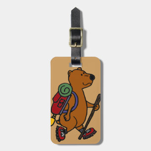 Funny Brown Bear is Hiking Luggage Tag
