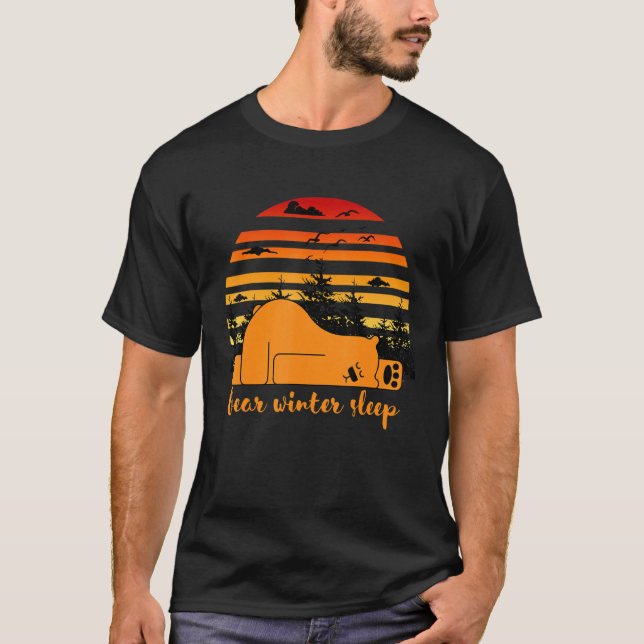 Funny Brown Bear Winter Sleep T-Shirt (Front)
