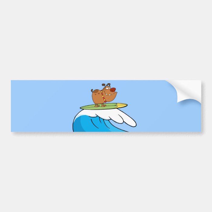 FUNNY BROWN CARTOON DOG SURFING WAVES LAUGHS FUNNY BUMPER STICKERS