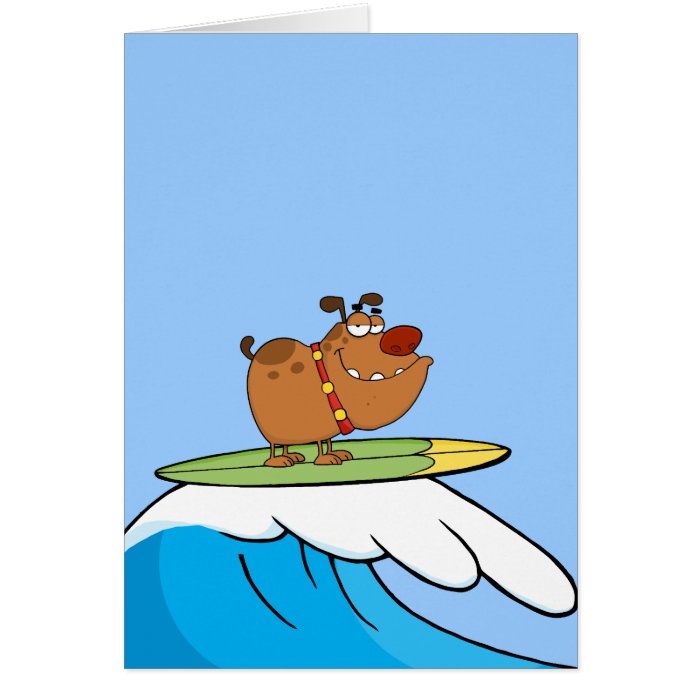 FUNNY BROWN CARTOON DOG SURFING WAVES LAUGHS FUNNY CARDS