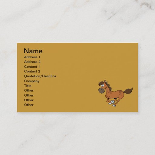 Customizable FUNNY BROWN CARTOON HORSE RUNNING GALLOPING BUSINESS CARD TEMPLATES