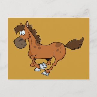 FUNNY BROWN CARTOON HORSE RUNNING GALLOPING POSTCARD