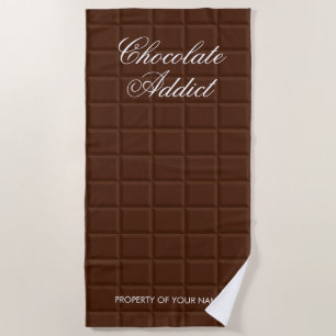 Funny brown chocolate addict beach towel