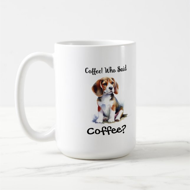 Funny BROWN 'Coffee' Beagle Personalize Coffee Mug (Left)