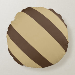 Funny Brown Diagonal Stripes Round Pillow