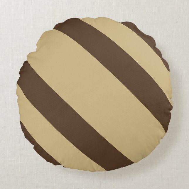Funny Brown Diagonal Stripes Round Pillow (Front)