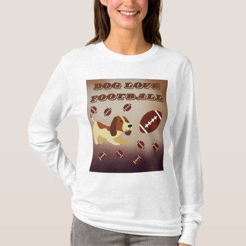 Funny Brown Dog Playing Football Womens T_Shirt