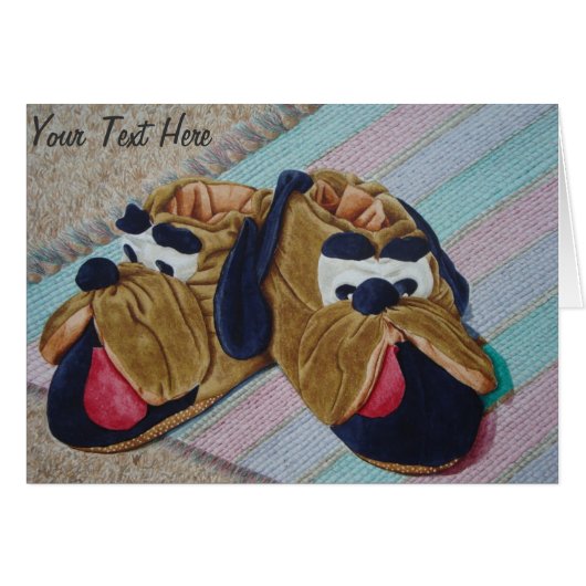Funny brown dog slippers still life painting (Front Horizontal)