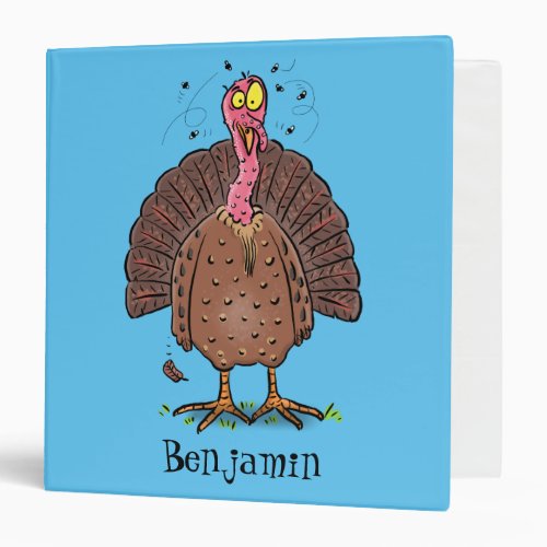 Funny brown farmyard turkey with flies cartoon 3 ring binder