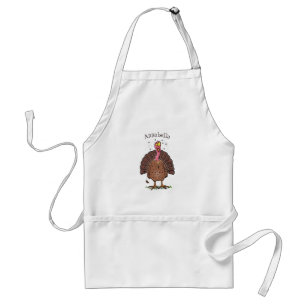 Funny brown farmyard turkey with flies cartoon adult apron