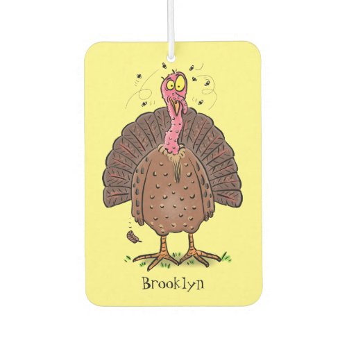 Funny brown farmyard turkey with flies cartoon air freshener