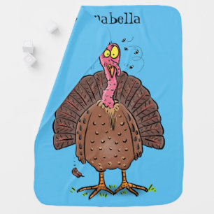 Funny brown farmyard turkey with flies cartoon baby blanket