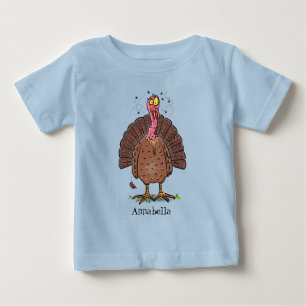 Funny brown farmyard turkey with flies cartoon baby T-Shirt