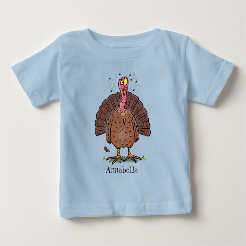 Funny brown farmyard turkey with flies cartoon baby T_Shirt
