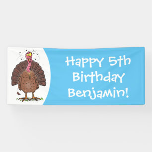 Funny brown farmyard turkey with flies cartoon banner