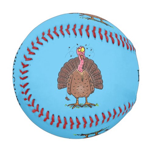 Funny brown farmyard turkey with flies cartoon baseball