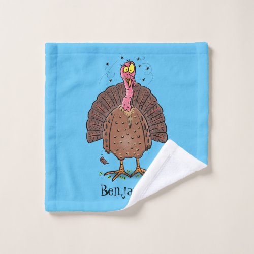 Funny brown farmyard turkey with flies cartoon bath towel set