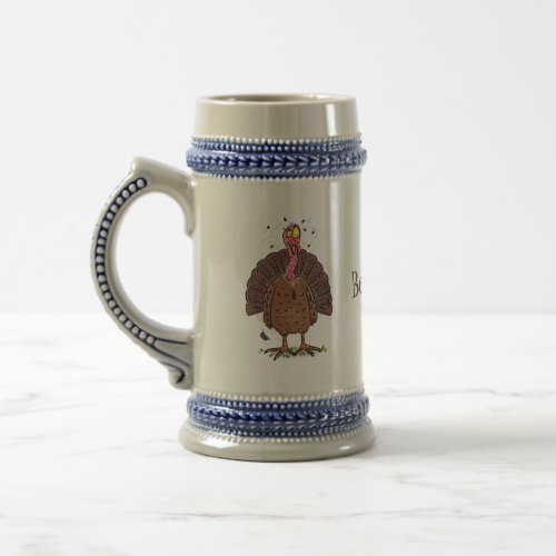 Funny brown farmyard turkey with flies cartoon beer stein