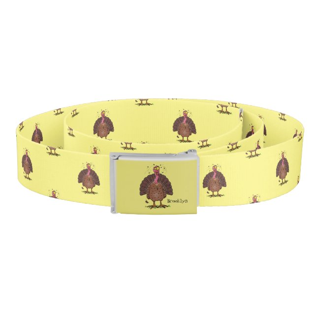 Funny brown farmyard turkey with flies cartoon belt (Coil)