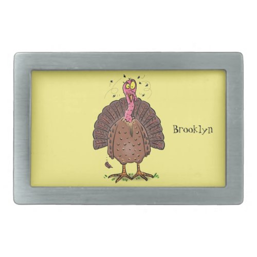 Funny brown farmyard turkey with flies cartoon belt buckle