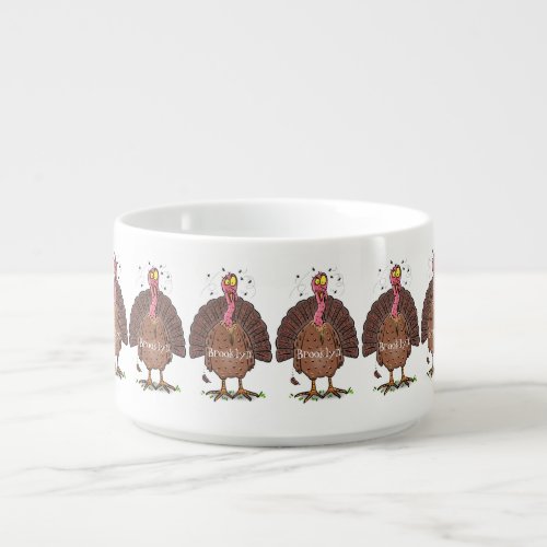 Funny brown farmyard turkey with flies cartoon bowl