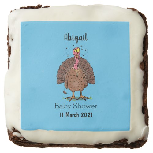 Funny brown farmyard turkey with flies cartoon brownie