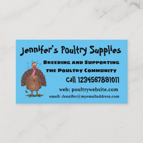 Funny brown farmyard turkey with flies cartoon business card