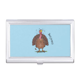 Funny brown farmyard turkey with flies cartoon business card case