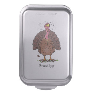 Funny brown farmyard turkey with flies cartoon cake pan