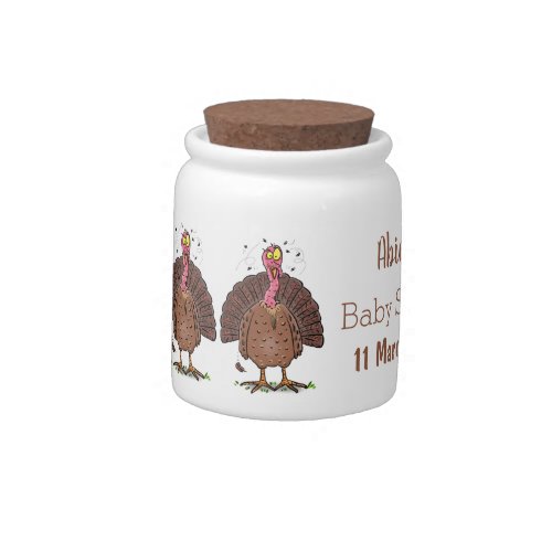 Funny brown farmyard turkey with flies cartoon candy jar