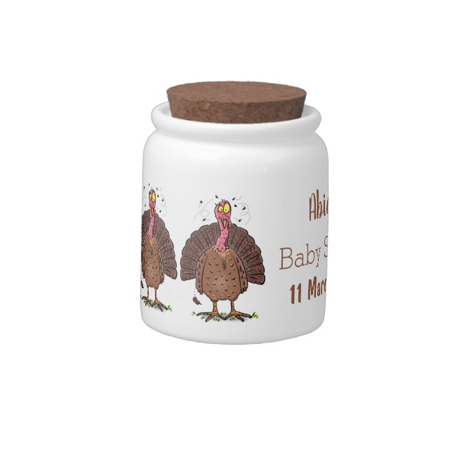 Funny brown farmyard turkey with flies cartoon candy jar (Left)