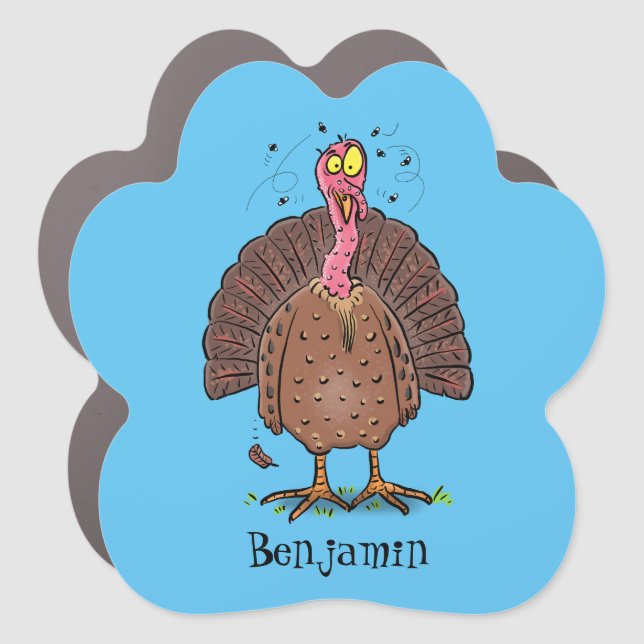Funny brown farmyard turkey with flies cartoon car magnet (Front)