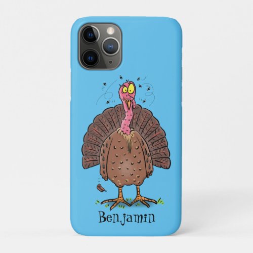 Funny brown farmyard turkey with flies cartoon iPhone 11 pro case