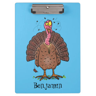 Funny brown farmyard turkey with flies cartoon clipboard