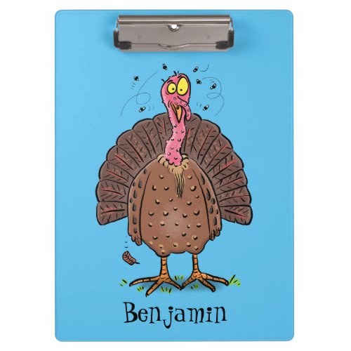 Funny brown farmyard turkey with flies cartoon clipboard