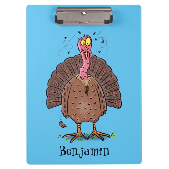 Funny brown farmyard turkey with flies cartoon clipboard (Front)