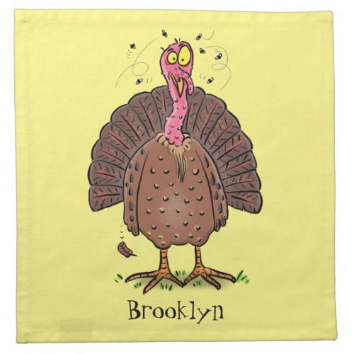 Funny brown farmyard turkey with flies cartoon cloth napkin
