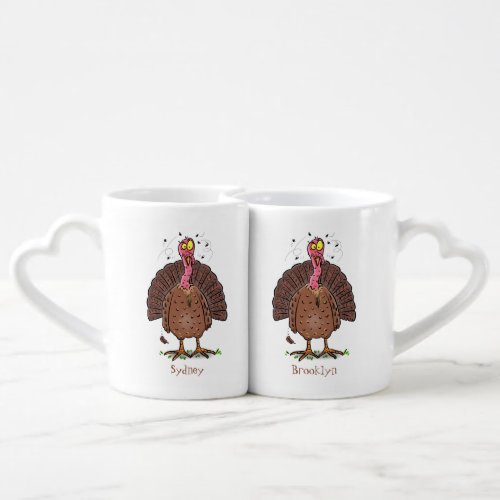 Funny brown farmyard turkey with flies cartoon coffee mug set