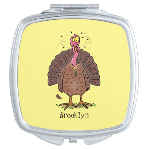 Funny brown farmyard turkey with flies cartoon compact mirror