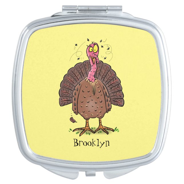 Funny brown farmyard turkey with flies cartoon compact mirror (Front)