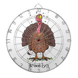 Funny brown farmyard turkey with flies cartoon dart board