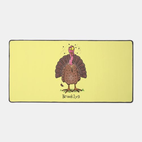 Funny brown farmyard turkey with flies cartoon desk mat