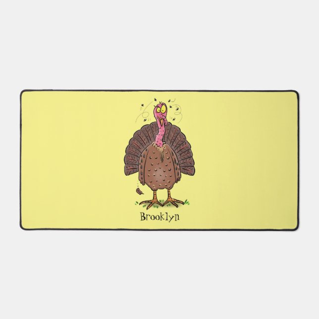 Funny brown farmyard turkey with flies cartoon desk mat (Front)