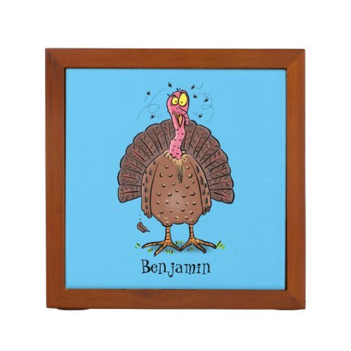 Funny brown farmyard turkey with flies cartoon desk organizer